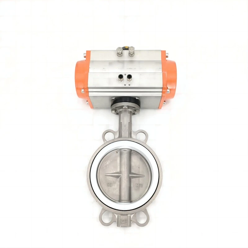 วาล์วผีเสื้อเวเฟอร์ PTFE สแตนเลสแบบลม ดูรายละเอียดด้านหลัง