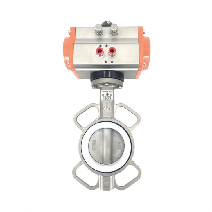 Pneumatic Wafer Stainless Steel PTFE Butterfly Valve